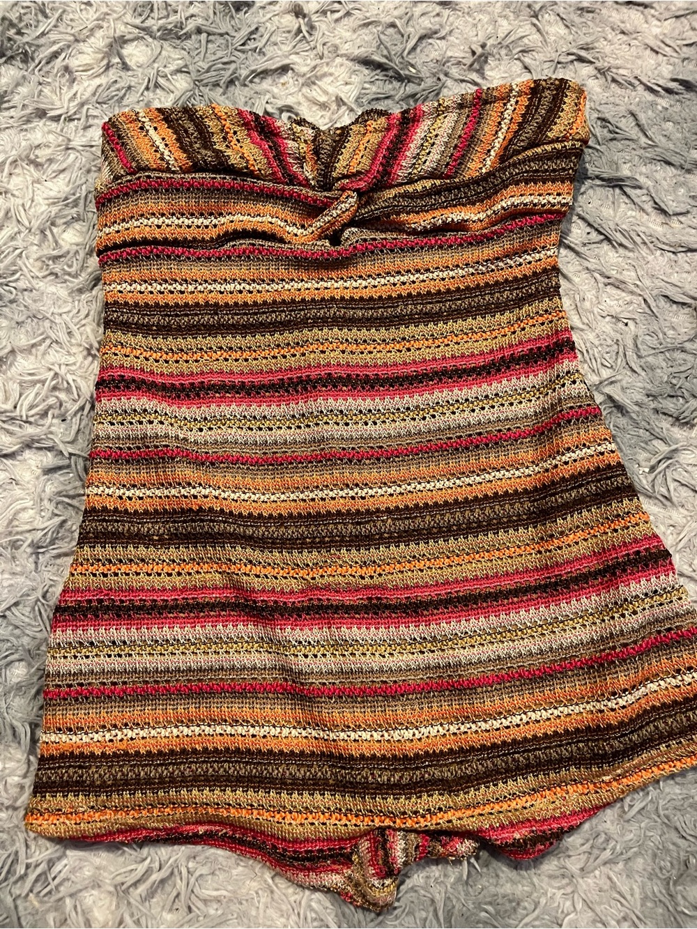 Striped Knit Tube Romper in Brown and Pink